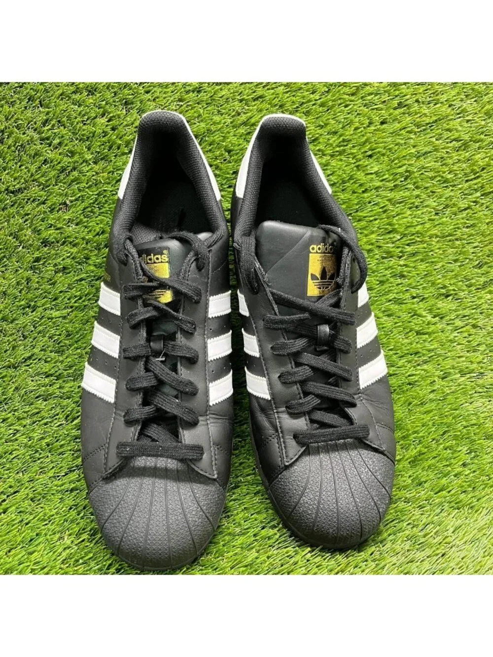Adidas Superstar Mens Size 13 Black White Gold Athletic Leather Shoes Sneakers